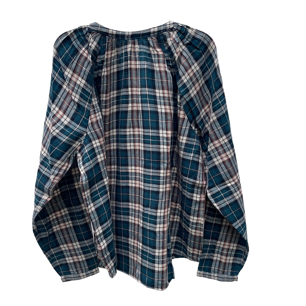 Garnet Hill - Plaid V-Neck Popover Womens Shirt- L - XL -100% Organic Cotton - Picture 3 of 12